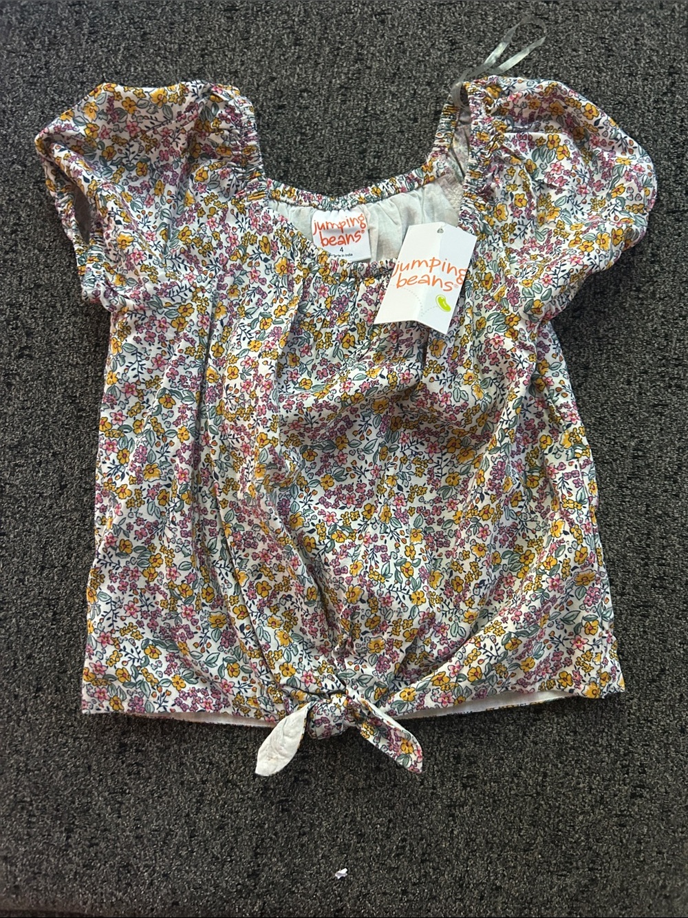jumping beans White Floral Tie-Front Girls Top with Pink & Yellow Flowers